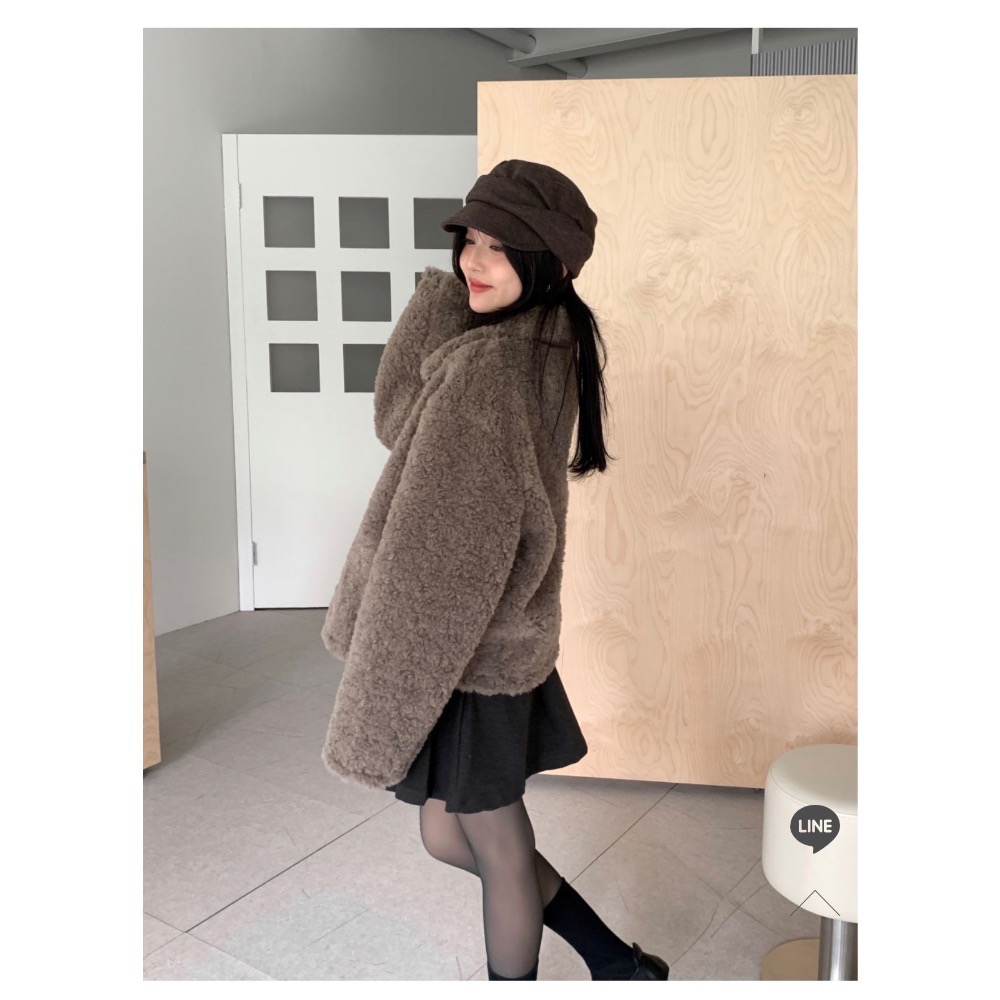 Perdot2025 新品 翻領毛毛外套 咖 原價980元-細節圖3