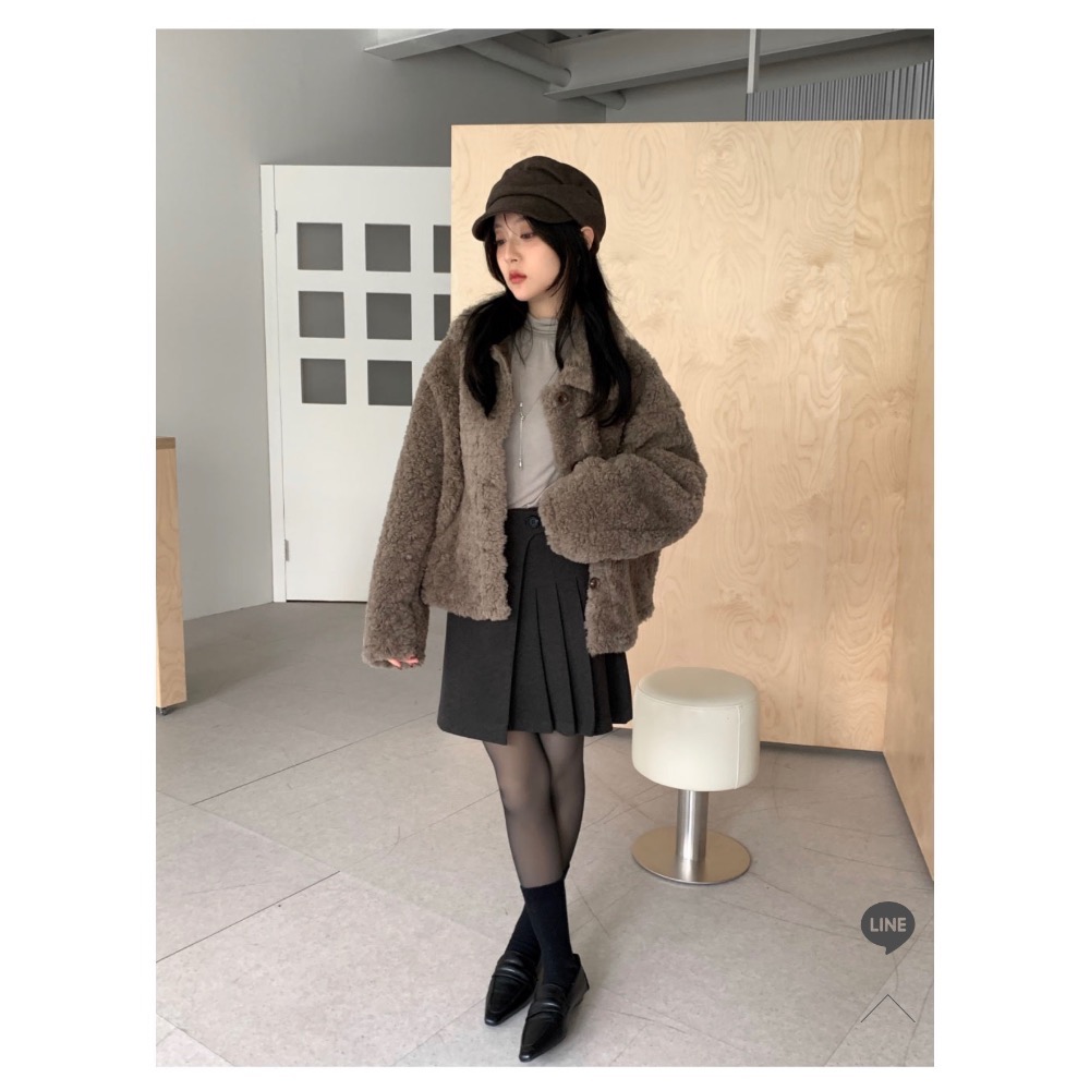 Perdot2025 新品 翻領毛毛外套 咖 原價980元-細節圖4