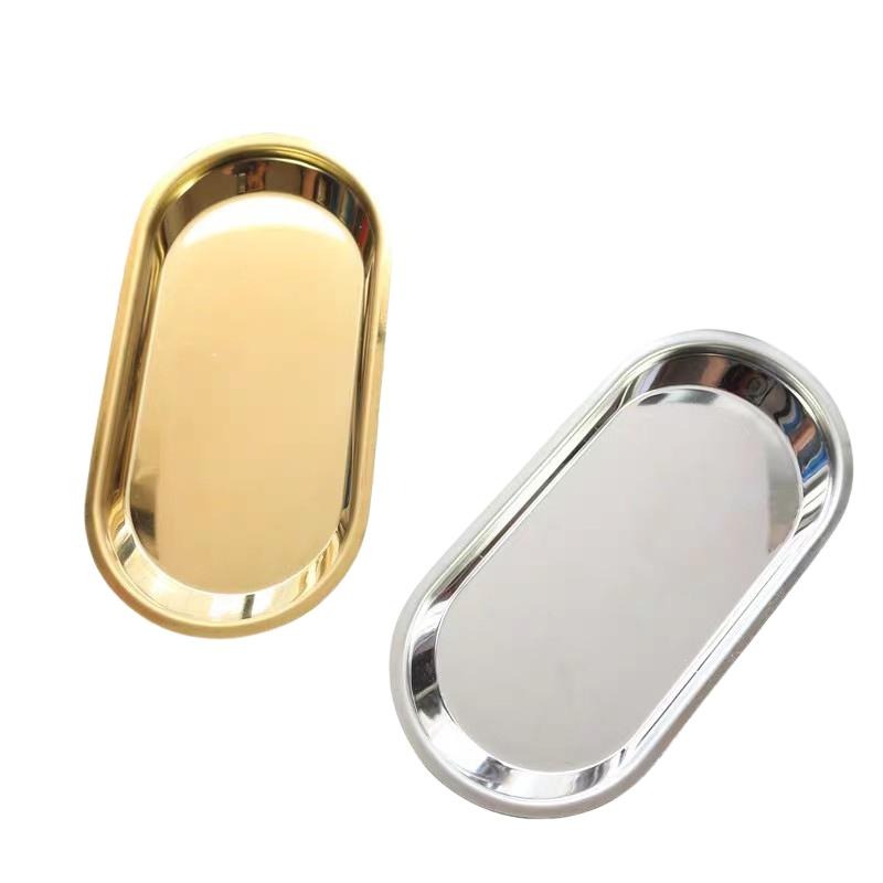 【台灣現貨免等】📣北歐風不鏽鋼盤🎊銀盤金盤橢圓盤工業風不銹鋼拍攝背景擺件裝飾拍照道具IG食物烘培金色蛋糕零食首飾盤-細節圖2