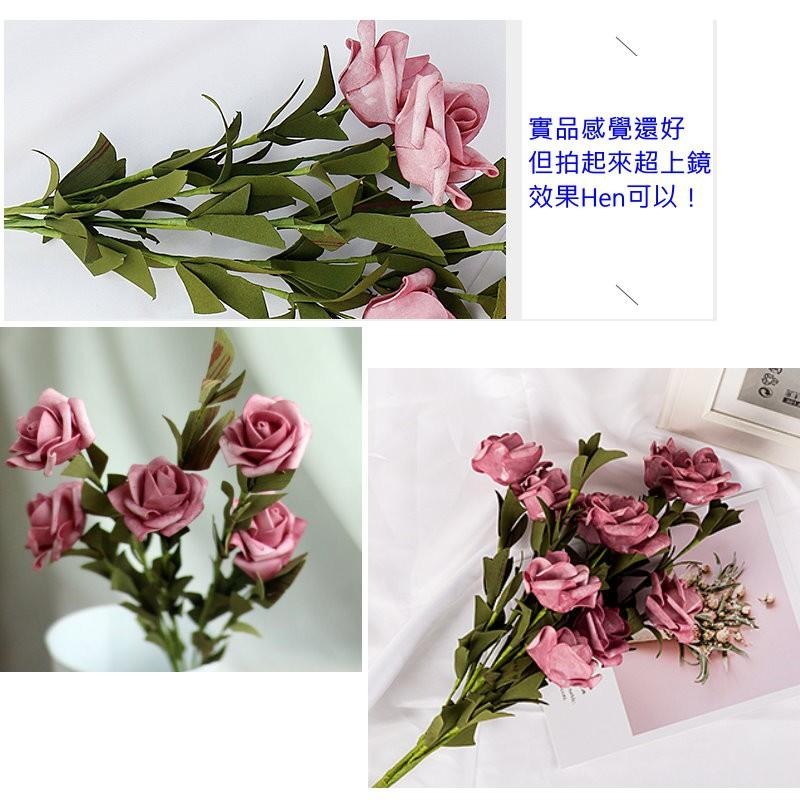 📣台灣現貨🎊歐式玫瑰花粉色復古仿真花假玫瑰拍照道具IG美拍美甲拍攝假花批發化妝品保養品食物拍照網紅道具粉紅玫瑰花束-細節圖4