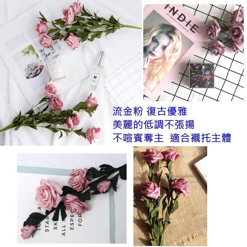 📣台灣現貨🎊歐式玫瑰花粉色復古仿真花假玫瑰拍照道具IG美拍美甲拍攝假花批發化妝品保養品食物拍照網紅道具粉紅玫瑰花束-細節圖5