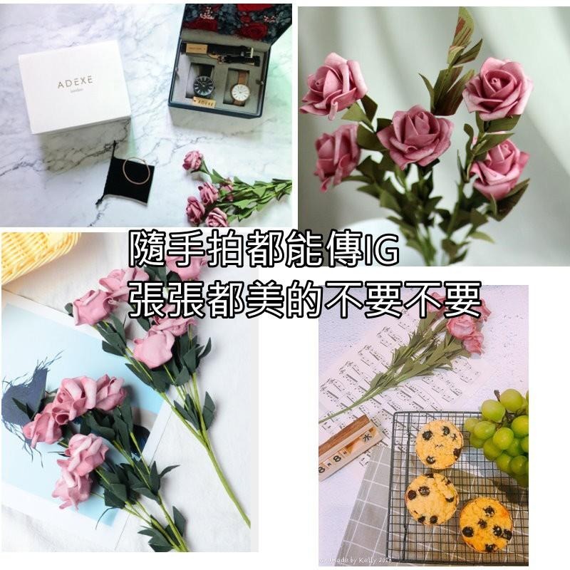 📣台灣現貨🎊歐式玫瑰花粉色復古仿真花假玫瑰拍照道具IG美拍美甲拍攝假花批發化妝品保養品食物拍照網紅道具粉紅玫瑰花束-細節圖6