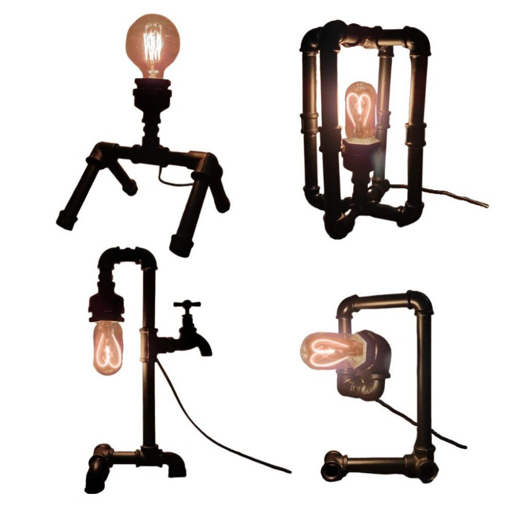 📣台灣現貨24H內出🎊手工鐵管裝飾燈loft工業鐵管造型燈工業復古床頭氛圍燈吧檯酒吧擺飾燈手工藝術燈水管造型燈生日禮物-細節圖2