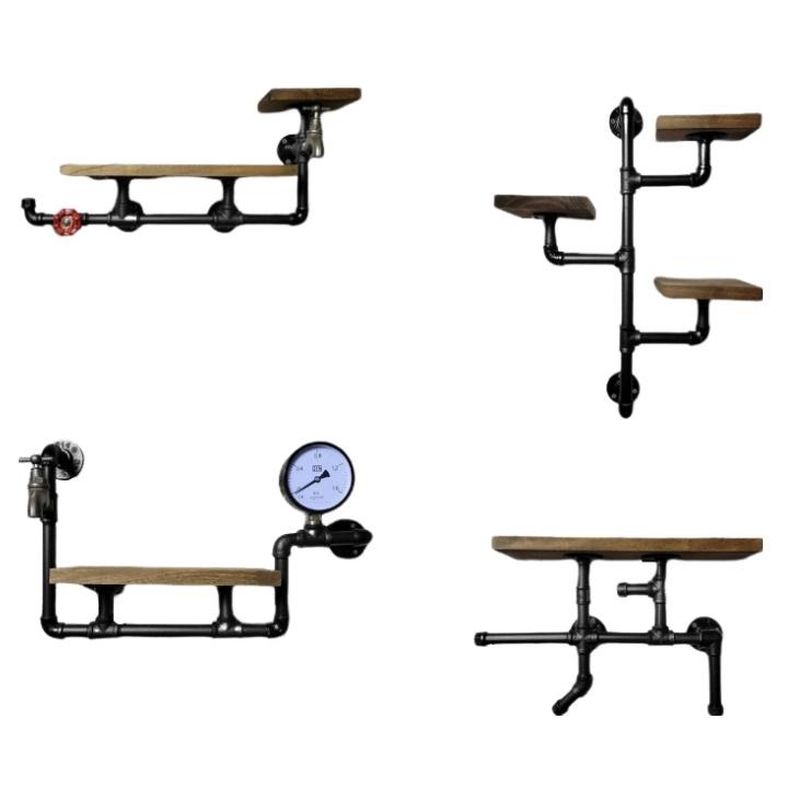 👉台灣現貨👈免等24H內寄工業風置物架牆上置物架壁掛牆架電視牆架廚房收納架鐵管架水管架loft實木架美式復古毛巾架書架-細節圖2