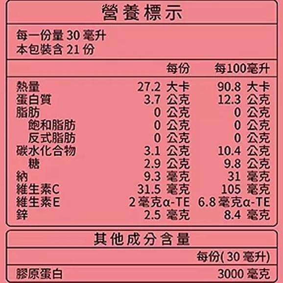 特價【Costco好市多代購】天地合補 水亮膠原美顏飲 30毫升 21入 小分子 日本專利膠原蛋白 3000mg 最新-細節圖2
