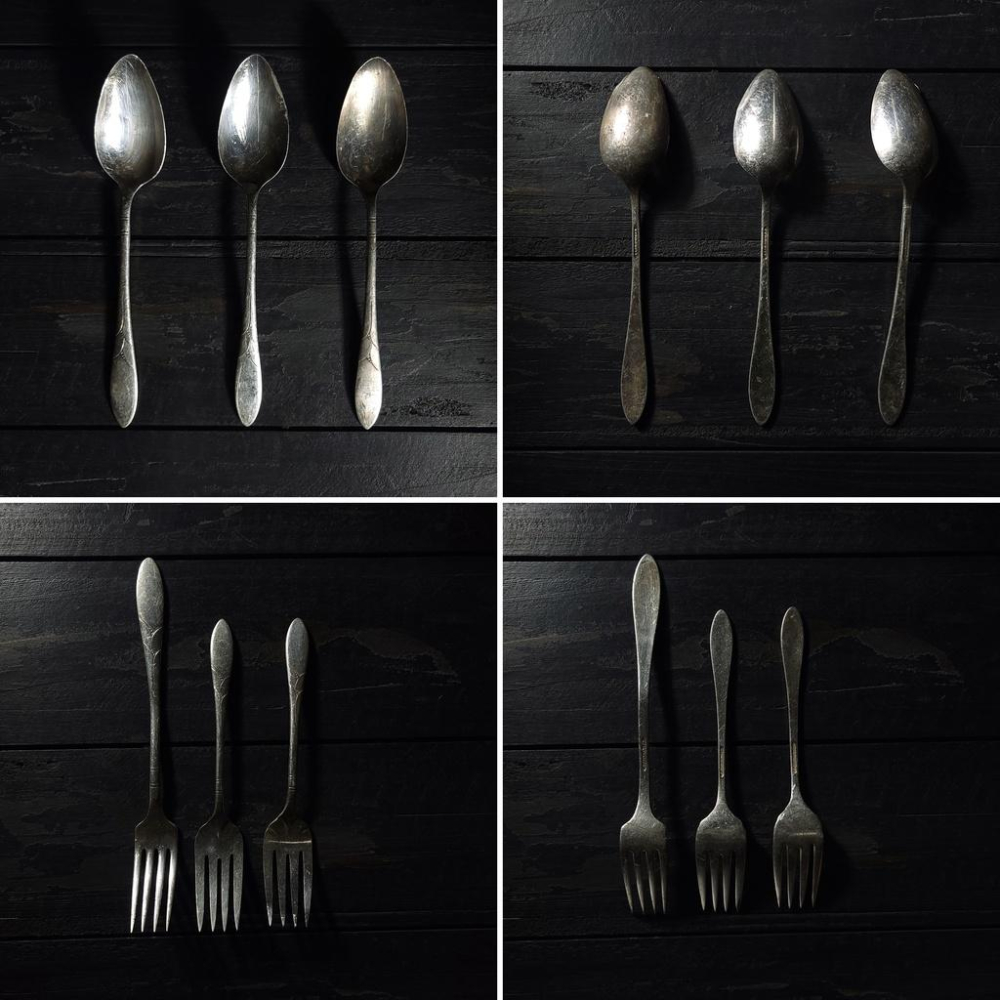 【台灣現貨】歐式復古鍍銀叉匙六件組-Vintage舊物中古老件二手銀器拍照道具鍍銀叉子鍍銀湯匙西洋餐具 | 伯爵古器-細節圖6