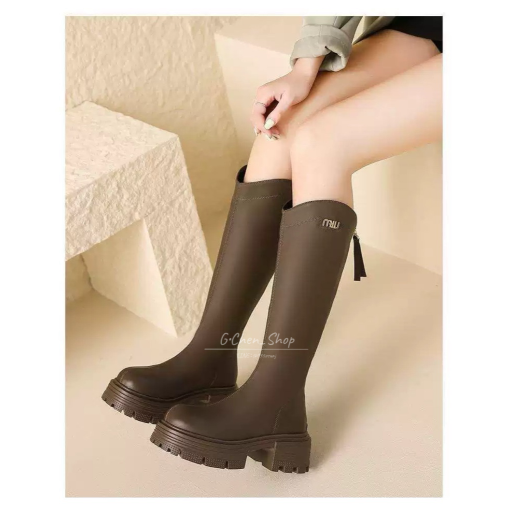 【預購 】秋冬新款V口厚底粗跟騎士顯瘦高筒長靴-細節圖4