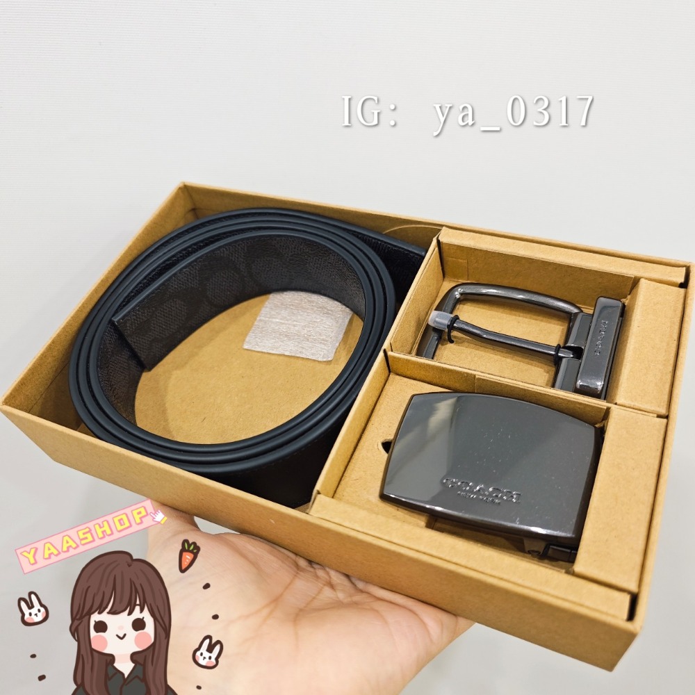 現貨🐯歐美代購 COACH男皮帶禮盒 COACH滿版皮帶 輕奢 送禮自用兩相宜 COACH翻轉皮帶 正品代購-細節圖7