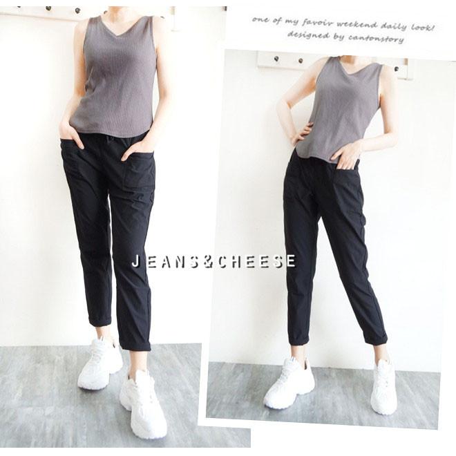日系爆款.超彈力顯瘦涼感冰絲挺版.口袋哈倫褲.鬆緊綁帶.老爺褲.AB褲.休閒長褲.九分褲.顯瘦長褲.S9.1995-細節圖2