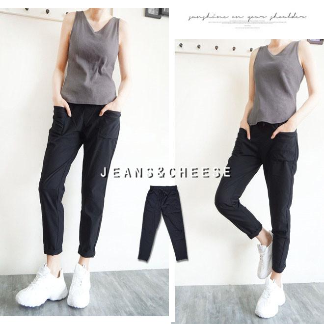 日系爆款.超彈力顯瘦涼感冰絲挺版.口袋哈倫褲.鬆緊綁帶.老爺褲.AB褲.休閒長褲.九分褲.顯瘦長褲.S9.1995-細節圖4