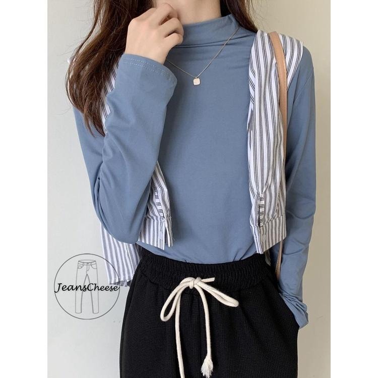 顯瘦百搭 雙面輕磨毛 保暖 素色 內搭衣 長袖上衣 立領上衣 打底衫 素T 簡約時尚 長袖素T 長袖T恤 貼身上衣 長T-細節圖8