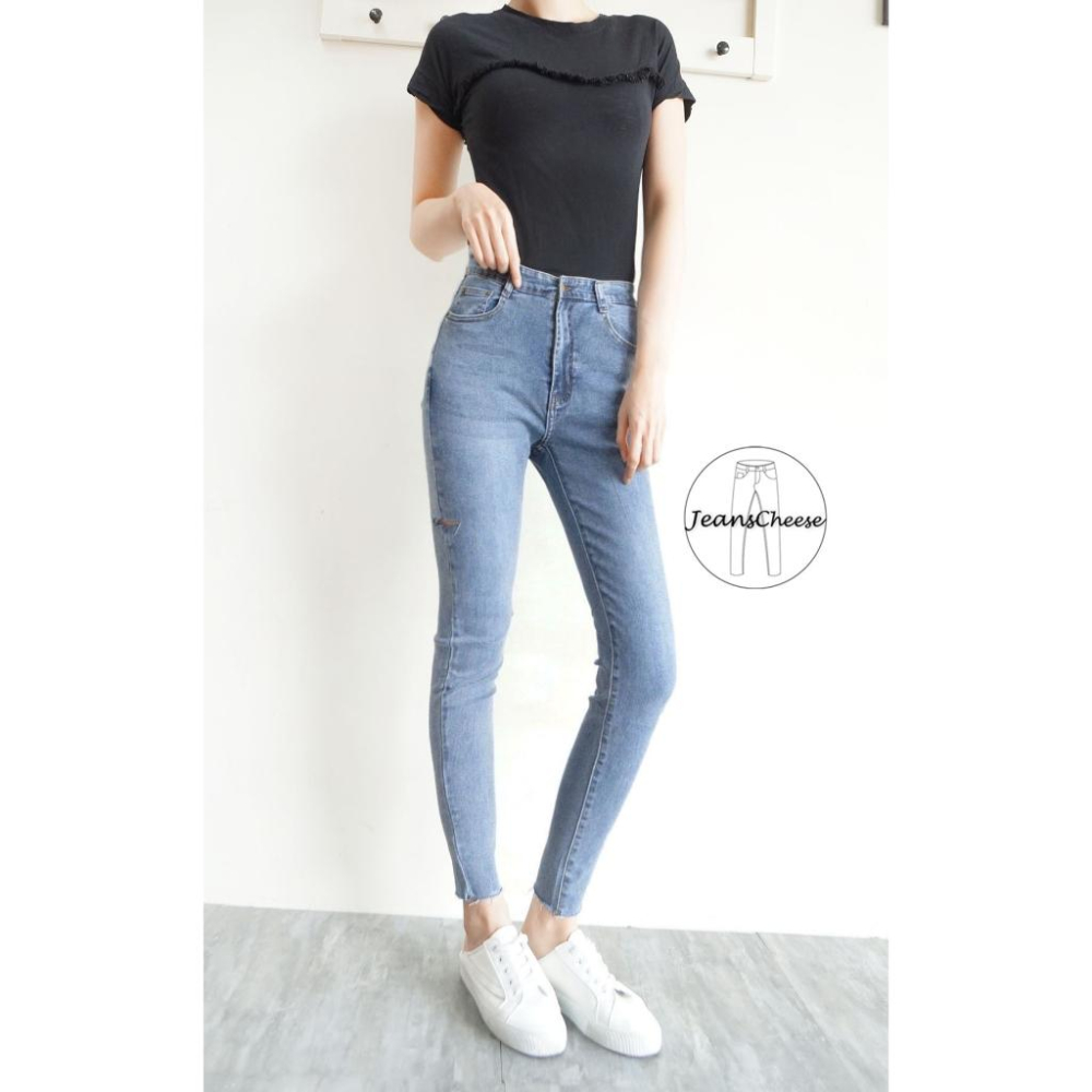 中腰顯瘦超彈力.時尚復古水洗丹寧.割破牛仔褲.薄彈.牛仔長褲.個性不修邊抓鬚褲管.長褲女.刷白牛仔褲.S3.0235-細節圖4