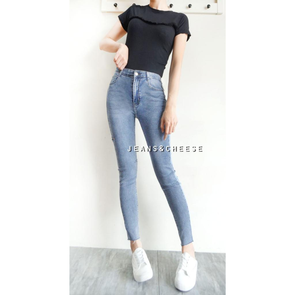 中腰顯瘦超彈力.時尚復古水洗丹寧.割破牛仔褲.薄彈.牛仔長褲.個性不修邊抓鬚褲管.長褲女.刷白牛仔褲.S3.0235-細節圖5