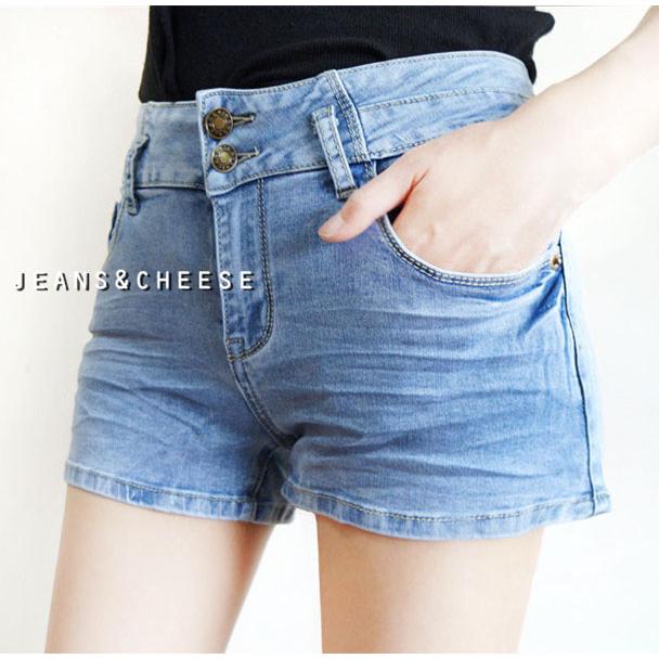 顯瘦復古挺版抓皺.中低腰雙釦收腹.超彈牛仔短褲.熱褲.收腹褲.女生短褲.辣妹必備.性感提臀.休閒短褲.#S5.0651-細節圖4