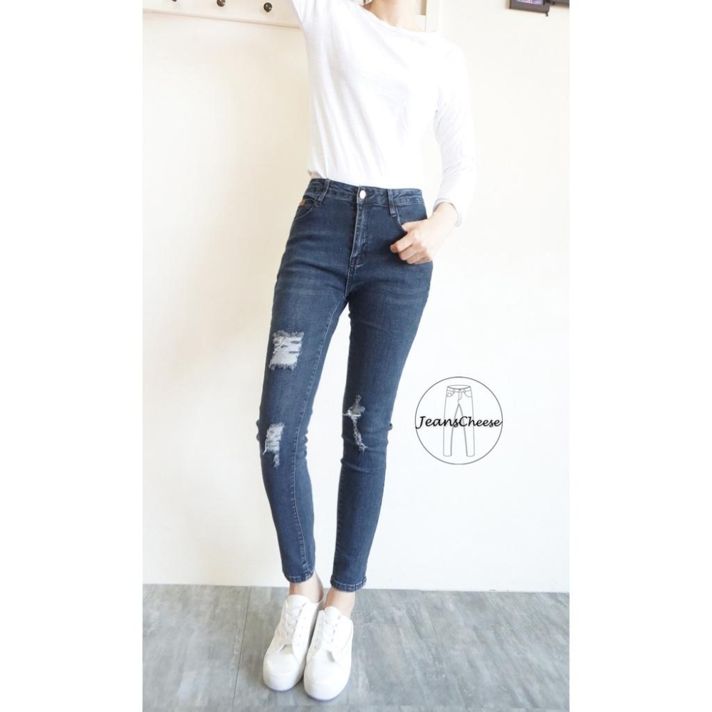 歐美風.顯瘦超彈力.復古刷色水洗丹寧.刷破牛仔褲.牛仔長褲.中低腰.九分褲.九分牛仔褲.長褲女.女裝.F4.8643-細節圖2