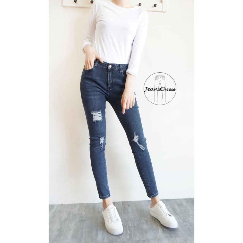 歐美風.顯瘦超彈力.復古刷色水洗丹寧.刷破牛仔褲.牛仔長褲.中低腰.九分褲.九分牛仔褲.長褲女.女裝.F4.8643-細節圖3