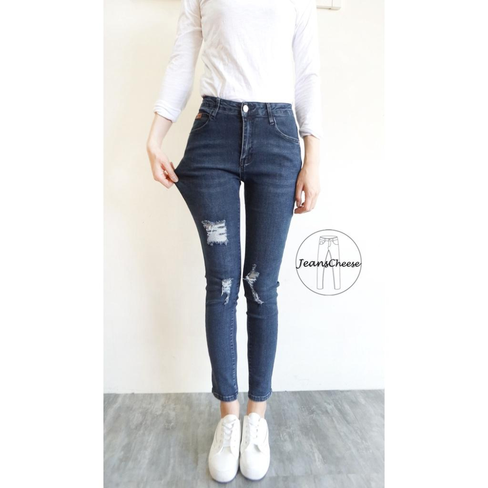 歐美風.顯瘦超彈力.復古刷色水洗丹寧.刷破牛仔褲.牛仔長褲.中低腰.九分褲.九分牛仔褲.長褲女.女裝.F4.8643-細節圖4