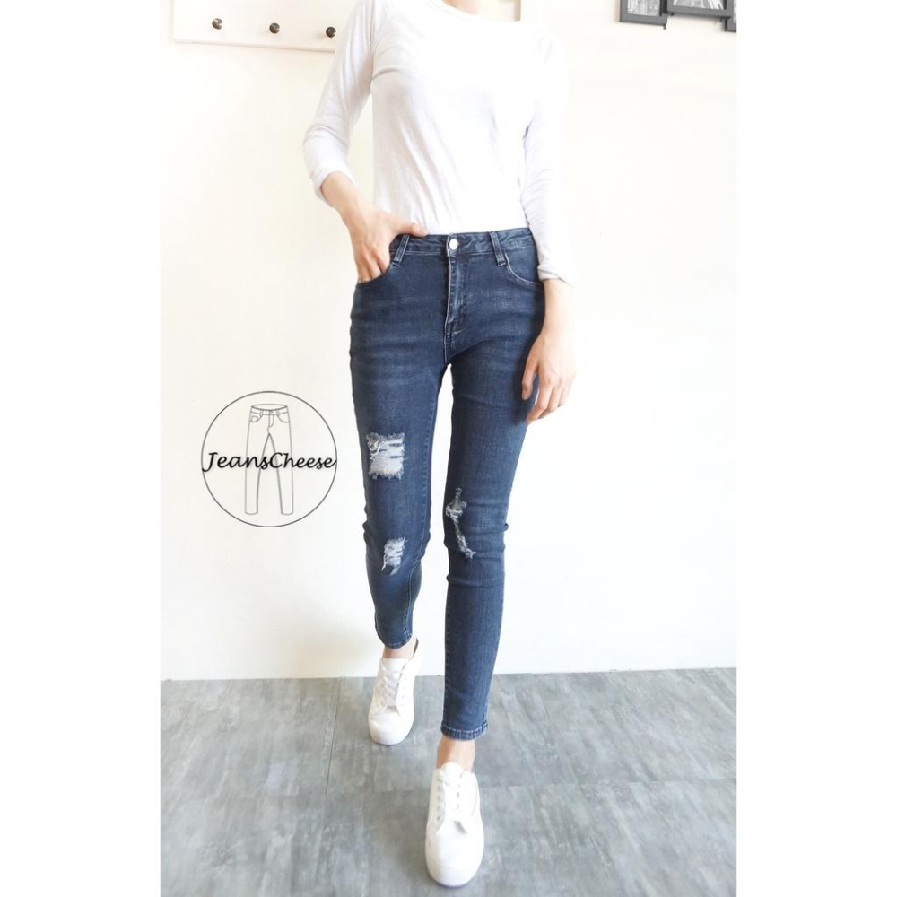 歐美風.顯瘦超彈力.復古刷色水洗丹寧.刷破牛仔褲.牛仔長褲.中低腰.九分褲.九分牛仔褲.長褲女.女裝.F4.8643-細節圖6