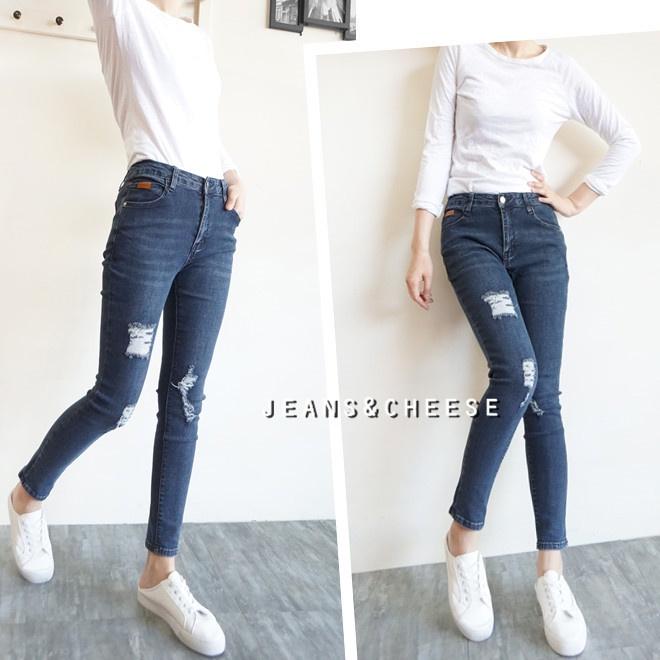 歐美風.顯瘦超彈力.復古刷色水洗丹寧.刷破牛仔褲.牛仔長褲.中低腰.九分褲.九分牛仔褲.長褲女.女裝.F4.8643-細節圖7