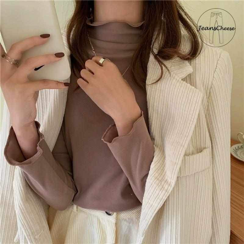 7色任選/雙面磨毛 立領 半高領 保暖衣 木耳邊上衣 立領上衣 半高領上衣 發熱衣 冬天上衣 打底衫 刷毛衣 長袖上衣-細節圖2