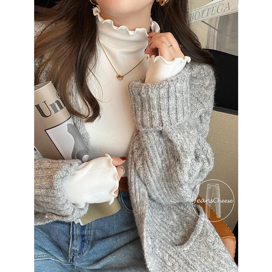 7色任選/雙面磨毛 立領 半高領 保暖衣 木耳邊上衣 立領上衣 半高領上衣 發熱衣 冬天上衣 打底衫 刷毛衣 長袖上衣-細節圖7