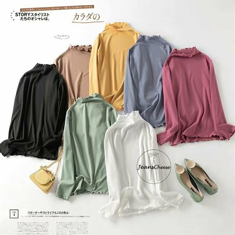 7色任選/雙面磨毛 立領 半高領 保暖衣 木耳邊上衣 立領上衣 半高領上衣 發熱衣 冬天上衣 打底衫 刷毛衣 長袖上衣-細節圖9