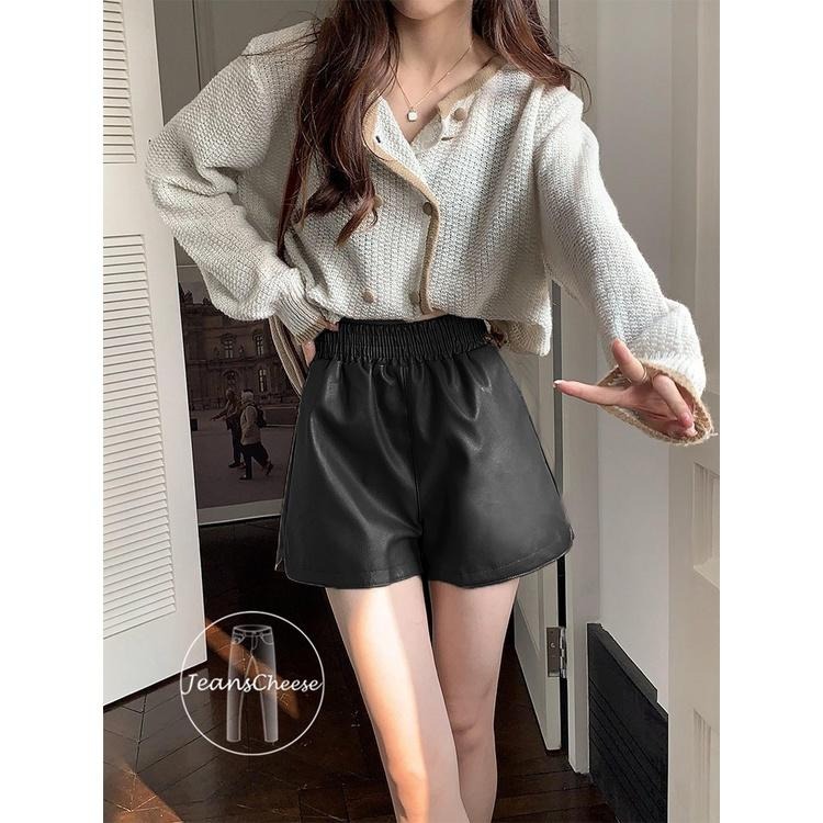 歐美款 小香風 皮褲 皮短褲 高腰短褲 啞光皮褲 霧面皮褲 A字短褲 皮革短褲 休閒短褲 熱褲 辣妹必備 F6.6862-細節圖5