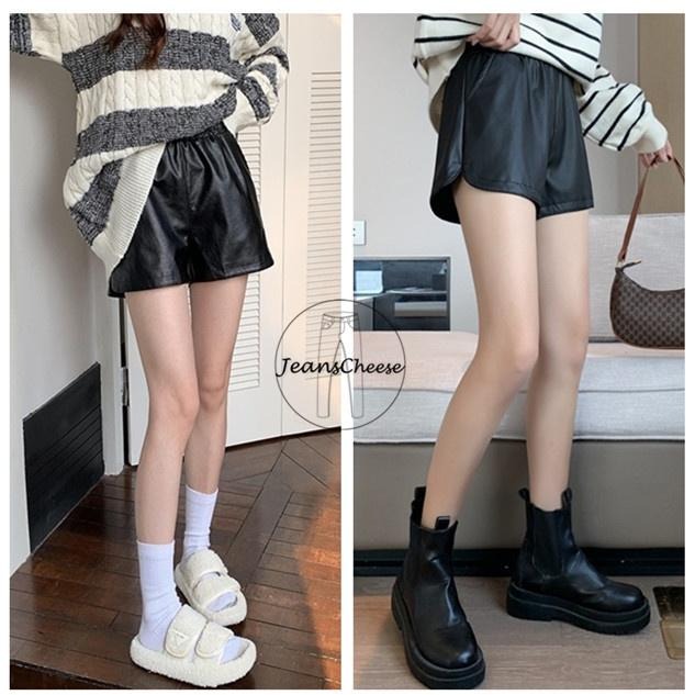 歐美款 小香風 皮褲 皮短褲 高腰短褲 啞光皮褲 霧面皮褲 A字短褲 皮革短褲 休閒短褲 熱褲 辣妹必備 F6.6862-細節圖7