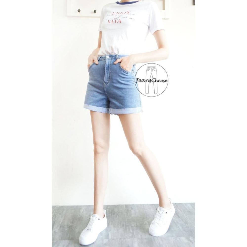 高腰薄彈透氣牛仔短褲.高腰短褲.涼感短褲.淺色牛仔褲.休閒短褲.文青風.休閒褲.女生短褲.反摺短褲.S9.1996-細節圖3