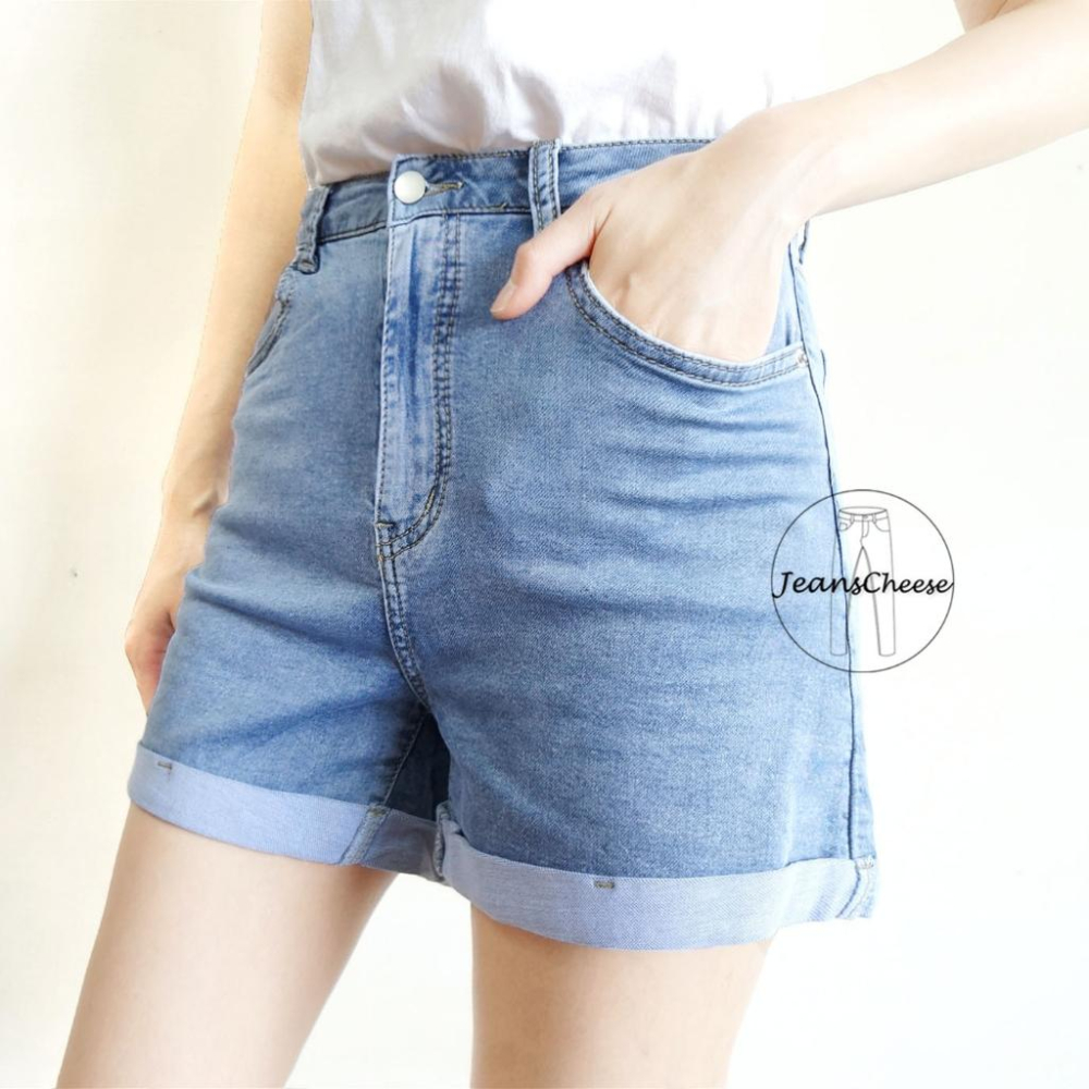 高腰薄彈透氣牛仔短褲.高腰短褲.涼感短褲.淺色牛仔褲.休閒短褲.文青風.休閒褲.女生短褲.反摺短褲.S9.1996-細節圖4