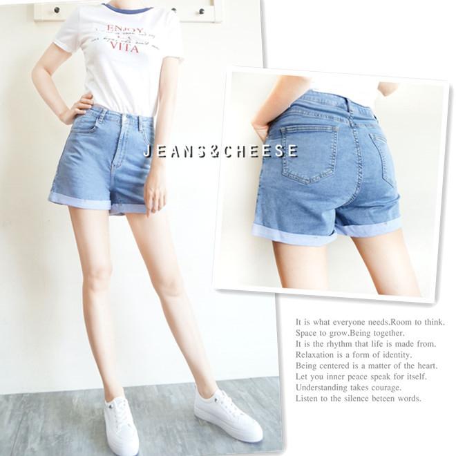 高腰薄彈透氣牛仔短褲.高腰短褲.涼感短褲.淺色牛仔褲.休閒短褲.文青風.休閒褲.女生短褲.反摺短褲.S9.1996-細節圖5