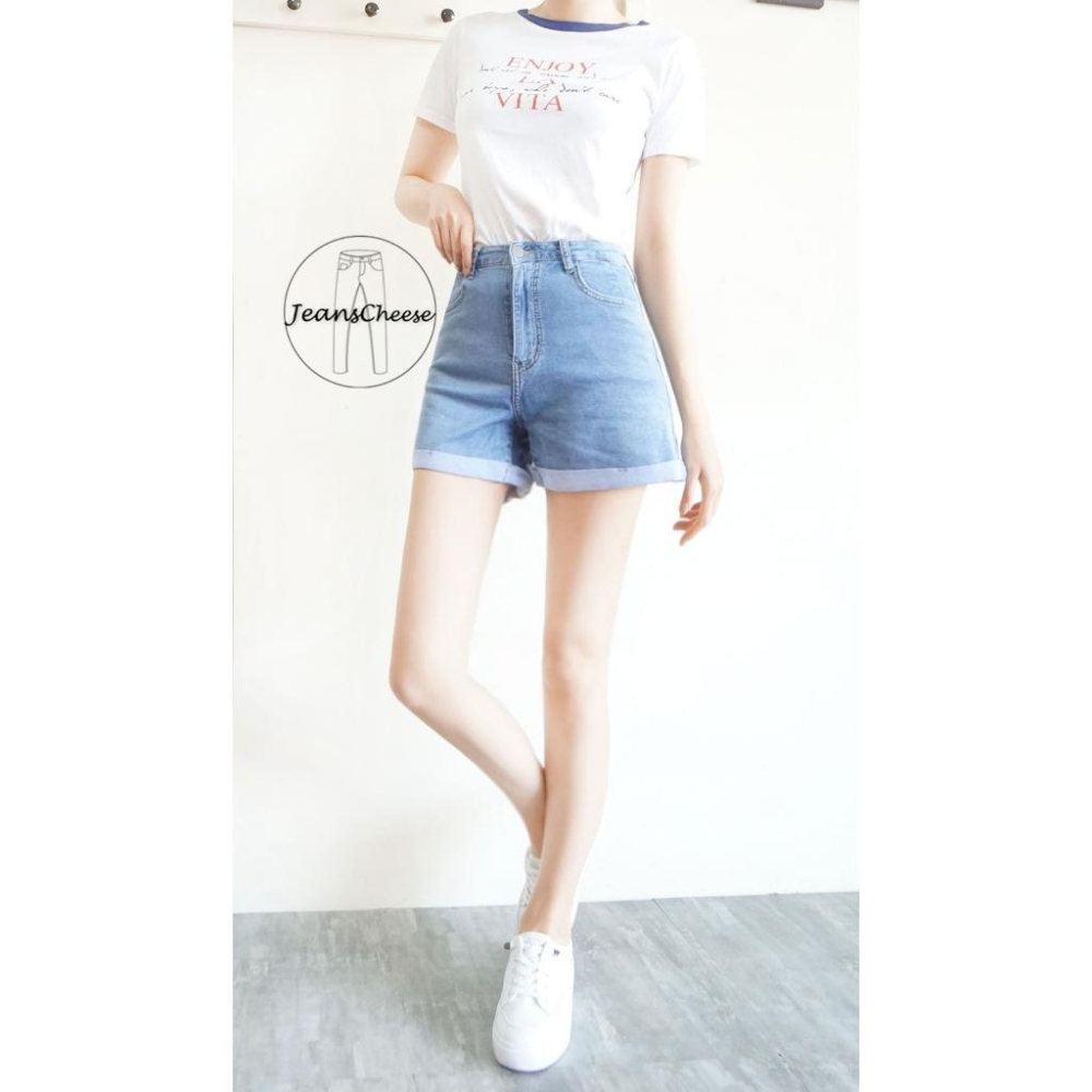 高腰薄彈透氣牛仔短褲.高腰短褲.涼感短褲.淺色牛仔褲.休閒短褲.文青風.休閒褲.女生短褲.反摺短褲.S9.1996-細節圖6