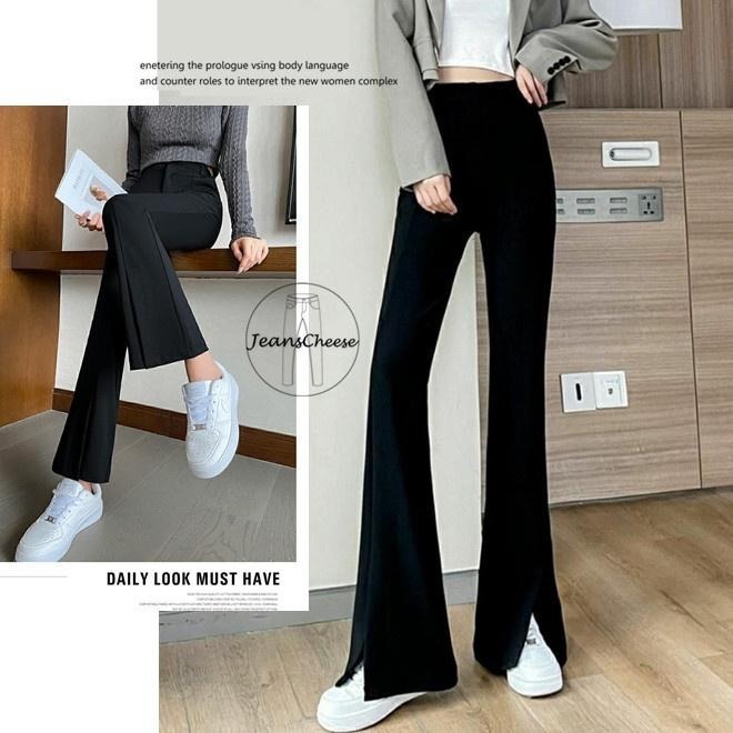 韓系超美💖激瘦細腿4D立體挺版車線.前開衩喇叭褲.微喇叭褲.小喇叭褲.喇叭褲.黑褲.黑色長褲.顯瘦長褲.F63.810-細節圖3
