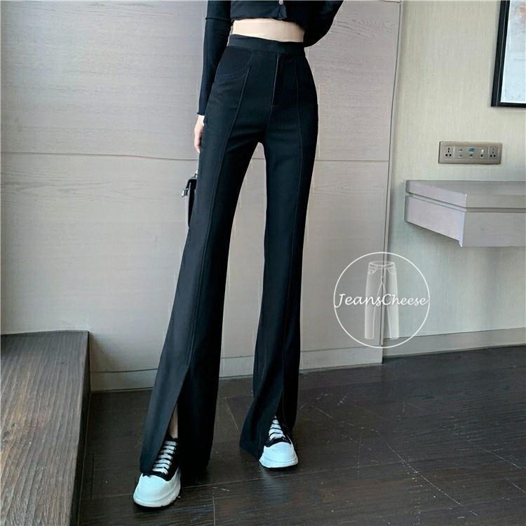 韓系超美💖激瘦細腿4D立體挺版車線.前開衩喇叭褲.微喇叭褲.小喇叭褲.喇叭褲.黑褲.黑色長褲.顯瘦長褲.F63.810-細節圖4