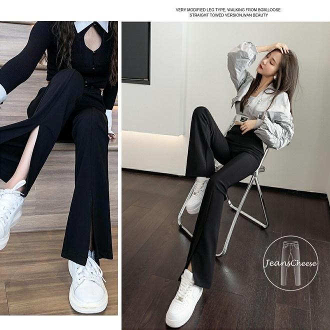 韓系超美💖激瘦細腿4D立體挺版車線.前開衩喇叭褲.微喇叭褲.小喇叭褲.喇叭褲.黑褲.黑色長褲.顯瘦長褲.F63.810-細節圖5