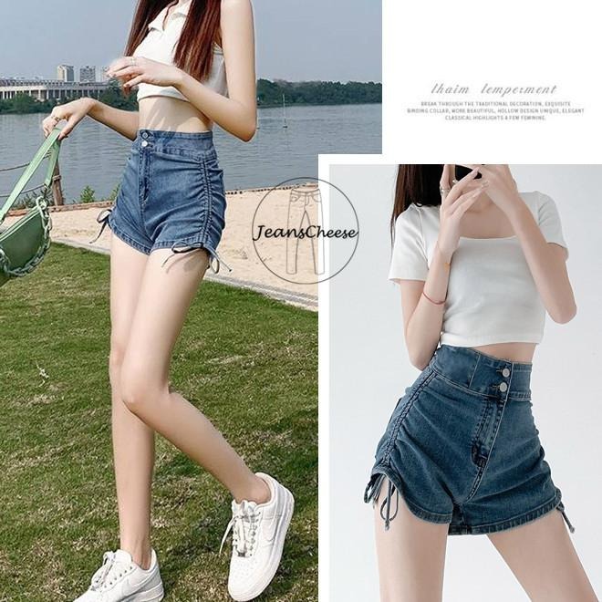 韓妞必備💖可甜可辣.雙釦高腰收腹褲.牛仔短褲.顯瘦綁帶.-5kg牛仔褲.高腰短褲.性感辣模款.真理褲.S5.3258-細節圖2