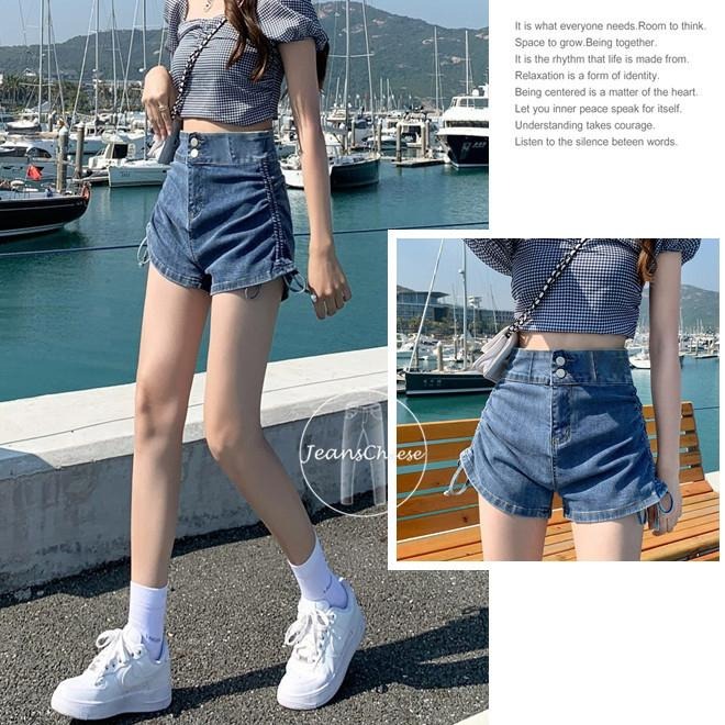 韓妞必備💖可甜可辣.雙釦高腰收腹褲.牛仔短褲.顯瘦綁帶.-5kg牛仔褲.高腰短褲.性感辣模款.真理褲.S5.3258-細節圖5