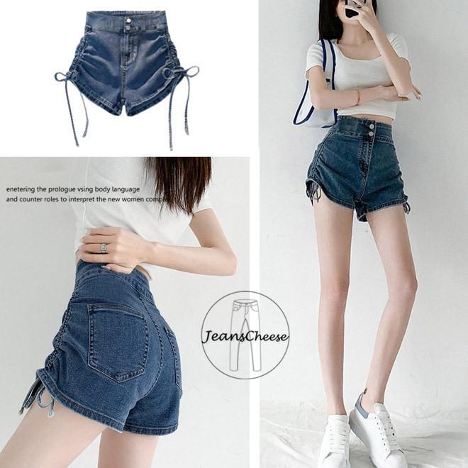 韓妞必備💖可甜可辣.雙釦高腰收腹褲.牛仔短褲.顯瘦綁帶.-5kg牛仔褲.高腰短褲.性感辣模款.真理褲.S5.3258-細節圖6