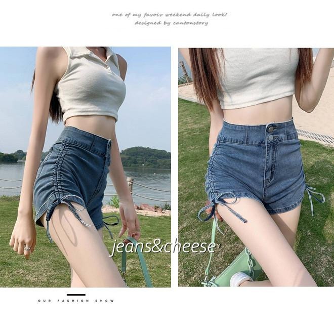 韓妞必備💖可甜可辣.雙釦高腰收腹褲.牛仔短褲.顯瘦綁帶.-5kg牛仔褲.高腰短褲.性感辣模款.真理褲.S5.3258-細節圖8