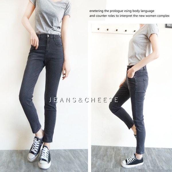 歐美風.九分高腰前釦後鬆緊.煙灰褲.顯瘦.提臀.牛仔褲.個性黑灰刷色牛仔長褲.九分褲.小直筒.鬆緊牛仔褲.F4.7943-細節圖3