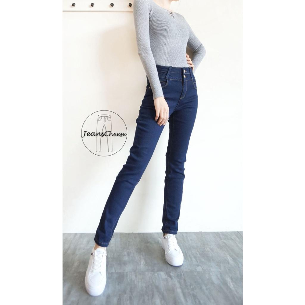 高腰雙釦磨毛牛仔褲.直筒褲.保暖.冬天.刷毛長褲.保暖褲.刷毛牛仔褲.長褲女.小直筒.顯瘦彈性女生長褲#.W6.6668-細節圖3