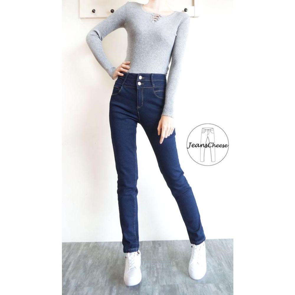 高腰雙釦磨毛牛仔褲.直筒褲.保暖.冬天.刷毛長褲.保暖褲.刷毛牛仔褲.長褲女.小直筒.顯瘦彈性女生長褲#.W6.6668-細節圖5