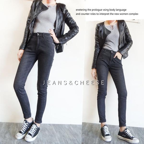 超彈力🌠顯瘦高腰磨毛牛仔褲.歐美風黑灰水洗丹寧牛仔褲.冬天保暖褲.牛仔長褲.保暖.女裝.高腰長褲女煙灰褲W6.6566-細節圖2