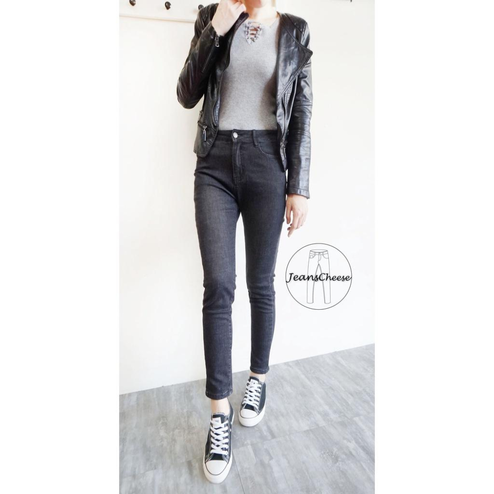 超彈力🌠顯瘦高腰磨毛牛仔褲.歐美風黑灰水洗丹寧牛仔褲.冬天保暖褲.牛仔長褲.保暖.女裝.高腰長褲女煙灰褲W6.6566-細節圖4