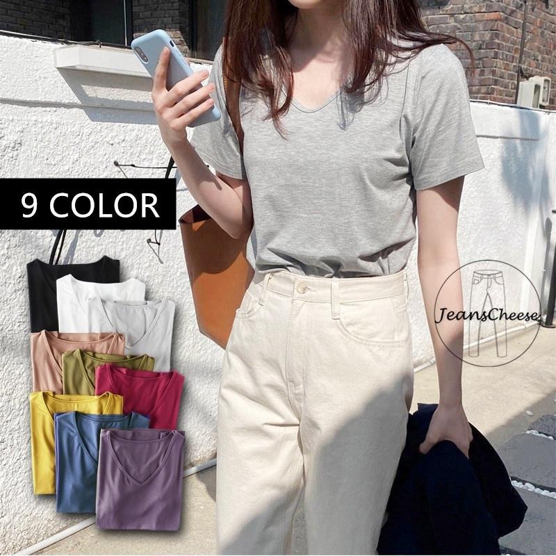 9色任選💖顯瘦韓妞款百搭短袖T恤 短袖棉T 大學T 短袖T恤 短袖上衣 短T 女生上衣 女裝 素T 圓領上衣 圓領t恤-細節圖2