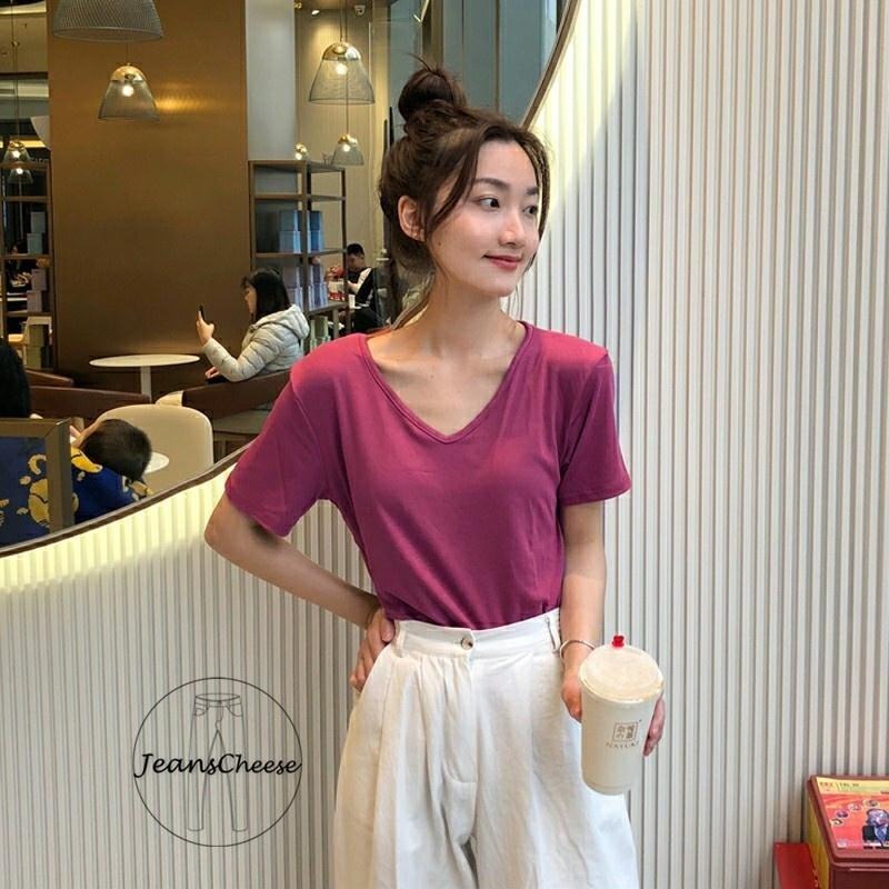 9色任選💖顯瘦韓妞款百搭短袖T恤 短袖棉T 大學T 短袖T恤 短袖上衣 短T 女生上衣 女裝 素T 圓領上衣 圓領t恤-細節圖3