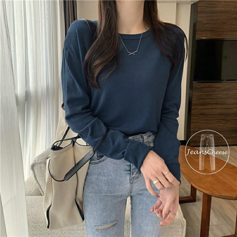 日系無印風 大地色系 彈性 純色 長袖t恤 女 長袖上衣 顯瘦素t 圓領上衣 大學t 冬天上衣 棉質t恤-細節圖6