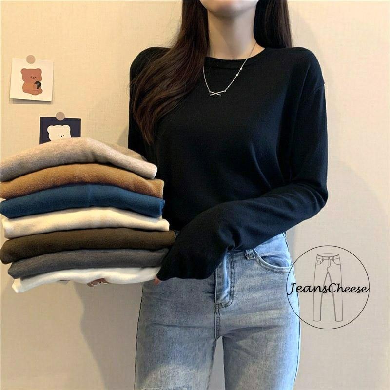 日系無印風 大地色系 彈性 純色 長袖t恤 女 長袖上衣 顯瘦素t 圓領上衣 大學t 冬天上衣 棉質t恤-細節圖7