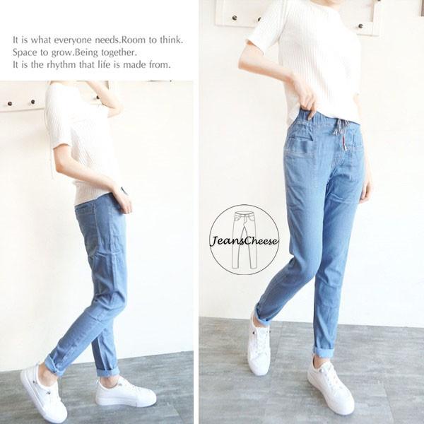 無印風🌠薄丹寧.高腰.鬆緊帶+抽繩.造型口袋.哈倫褲.寬鬆長褲.休閒長褲.提臀.女生.長褲.高腰褲.#.W5.7855-細節圖6