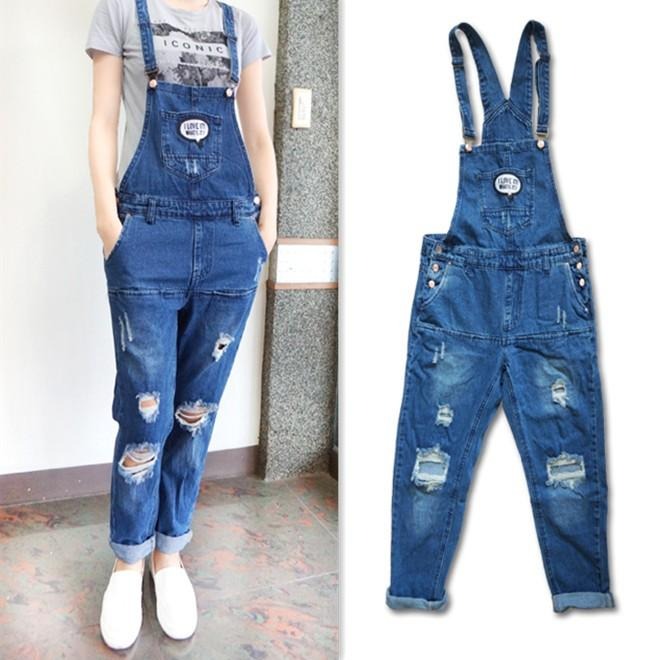 S~XL👏👏👏韓版大口袋美背膝破洞挺版吊帶長褲 .N9.301-細節圖2